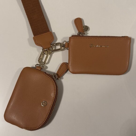 Lululemon Dual Pouch Wristlet, Leather Alternative, Gold & Brown - Picture 1 of 5